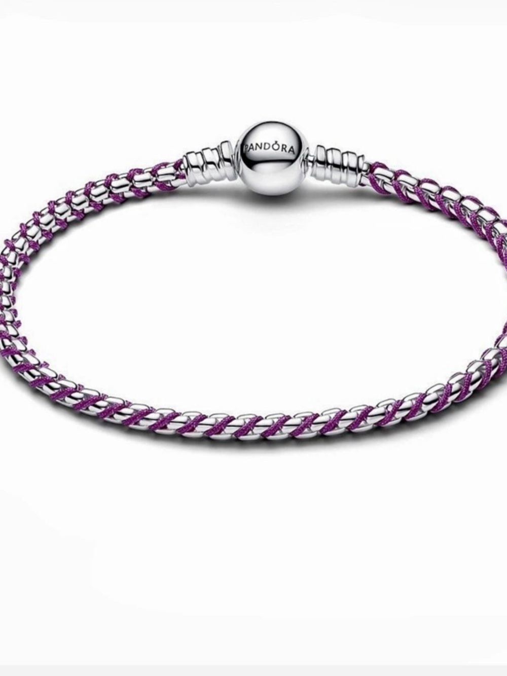 Pandora Purple Cord Box Chain Bracelet Purple & Silver